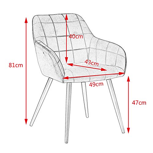 WOLTU 1x Sillas de Comedor Nordicas Estilo Vintage Juego de 1, Silla de Cocina Silla Tapizada con Reposabrazos Tapizadas en Terciopelo, Estructura de Metal, Burdeos BH93bd-1