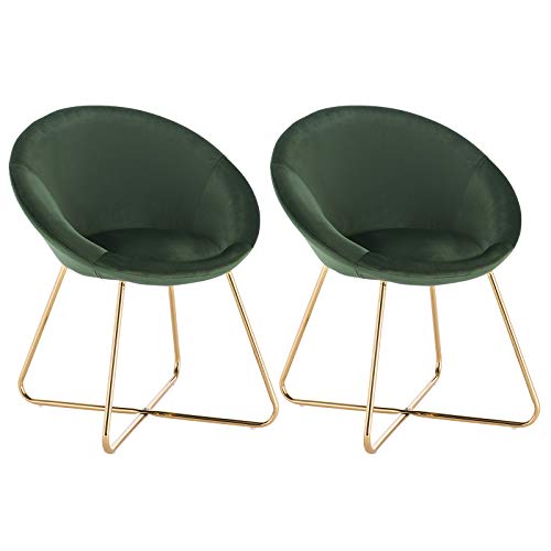 WOLTU 2X Sillas Cocina Silla Tapizada en Terciopelo Silla Nórdica Vintage Silla Salon Silla Metal Taburete de Oficina Sillas de Comedor Silla Respaldo Verde Oscuro BH217dgn-2