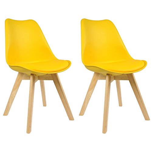 WOLTU 2X Sillas de Comedor Dining Chairs Silla Tower Madera Silla de Escritorio Asiento Acolchado en Cuero Sintético y Polipropileno Silla de Cocina Silla Conferencia Amarillo BH29gb-2