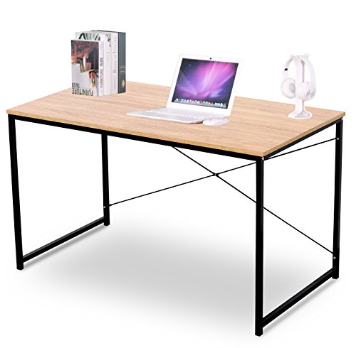 WOLTU Escritorio de Computadora Muebles de Oficina Mesa de PC Mesa de Oficina Ordenador con Diseño Industrial, Madera y Acero 120x60x70cm Roble+Negro TSB04hei