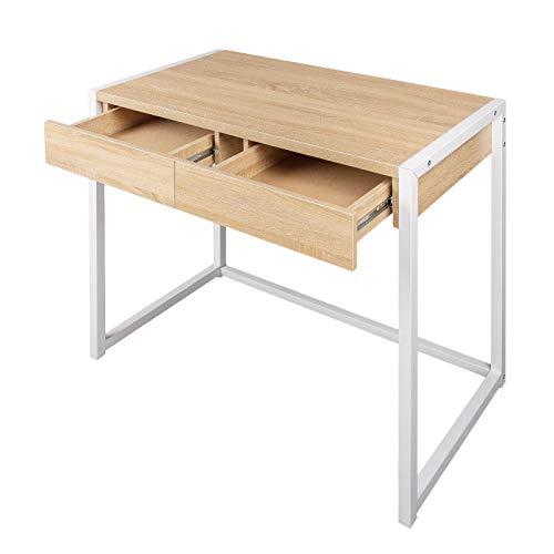 WOLTU Escritorio de Ordenador Mesa de Oficina Mesa de Trabajo PC Mesa de Ordenador portátil, con 2 cajones, de Madera y Acero, 100x50x76cm Roble TSG27hei