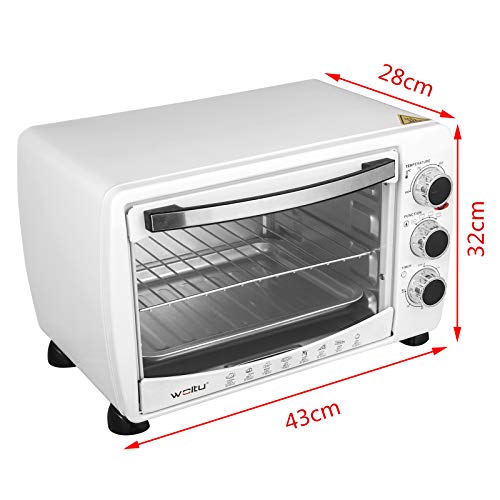 WOLTU Horno Eléctrico de Sobremesa 1400W 20 Litros Horno de Conveccción, 43x32x28 cm Temperatura Hasta 250ºc Horno Tostador Mini Multifunción Blanco BF09ws