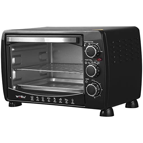 WOLTU Horno Eléctrico de Sobremesa 1400W 20 Litros Horno de Conveccción, 43x32x28 cm Temperatura Hasta 250ºc Horno Tostador Mini Multifunción Negro BF09sz