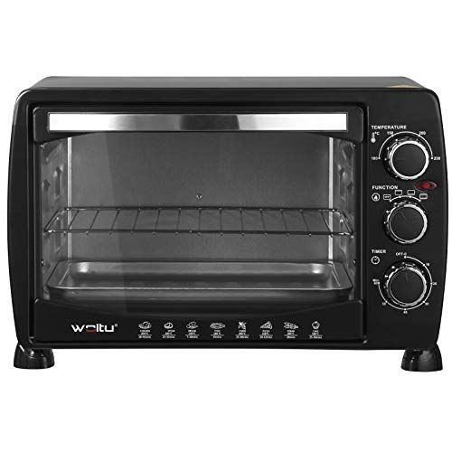 WOLTU Horno Eléctrico de Sobremesa 1400W 20 Litros Horno de Conveccción, 43x32x28 cm Temperatura Hasta 250ºc Horno Tostador Mini Multifunción Negro BF09sz