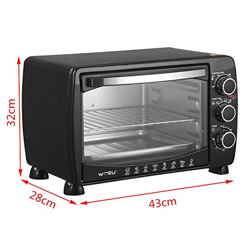 WOLTU Horno Eléctrico de Sobremesa 1400W 20 Litros Horno de Conveccción, 43x32x28 cm Temperatura Hasta 250ºc Horno Tostador Mini Multifunción Negro BF09sz