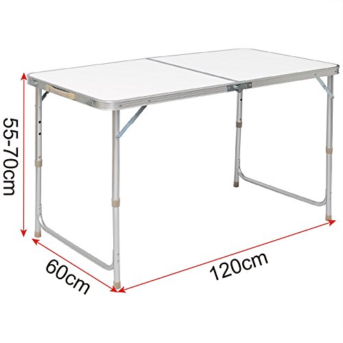 WOLTU Mesa de Camping Mesa Plegable Mesa de Jardín Mesa de Trabajo Mesa de Balcón Altura Regulable Aluminio MDF Blanco CPT8122sg