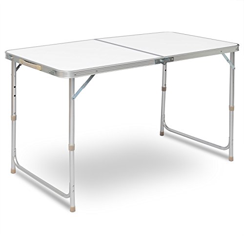 WOLTU Mesa de Camping Mesa Plegable Mesa de Jardín Mesa de Trabajo Mesa de Balcón Altura Regulable Aluminio MDF Blanco CPT8122sg