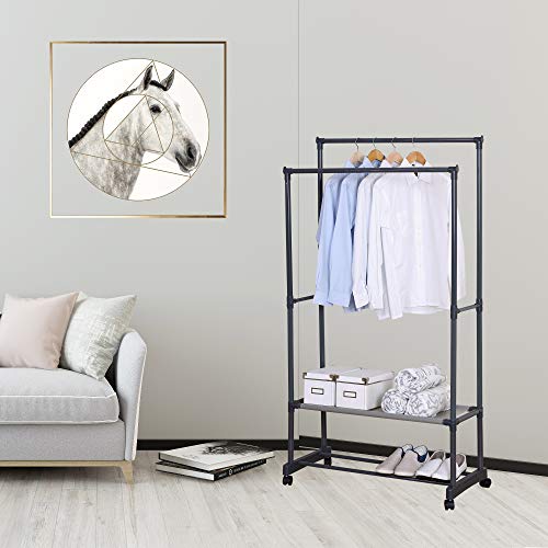 WOLTU Perchero de Pie Burro para Ropa Zapatero Multiusos Fuerte 87 x 44 x 158 cm Color Negro SR0022