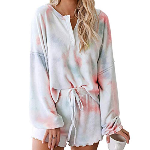 Wonepic Impresos Tinte del Lazo de la Colmena de Manga Larga Corta de Las Mujeres Ropa de Dormir Ropa de Dormir Pijamas Set Establece S-3XL A7-XL