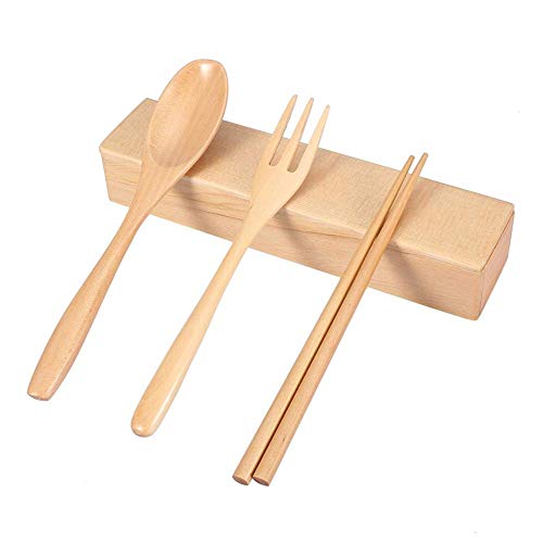 WONS Caso Vajilla Palillos Caja de Madera de Almacenamiento para Los Palillos Cuchara Tenedor Cubiertos Kit Perfecto para Viajes Oficina Camping Almuerzo Fácil