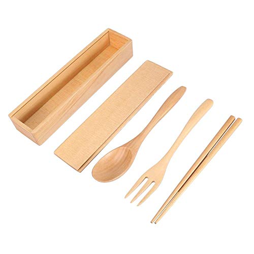 WONS Caso Vajilla Palillos Caja de Madera de Almacenamiento para Los Palillos Cuchara Tenedor Cubiertos Kit Perfecto para Viajes Oficina Camping Almuerzo Fácil