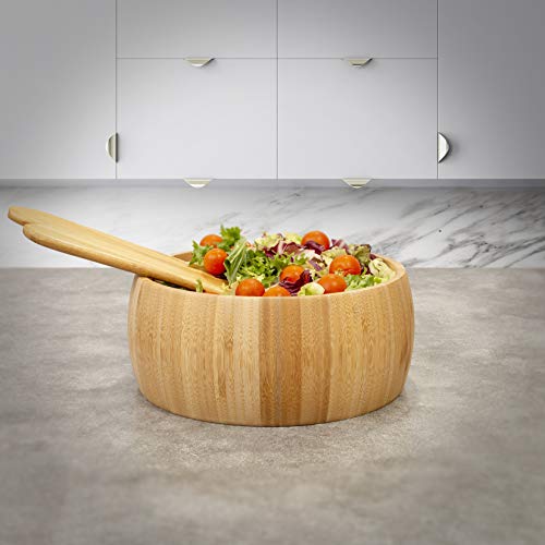 Woodluv - Cuencos para ensalada o fruta de bambú con 2 utensilios para servir ensalada