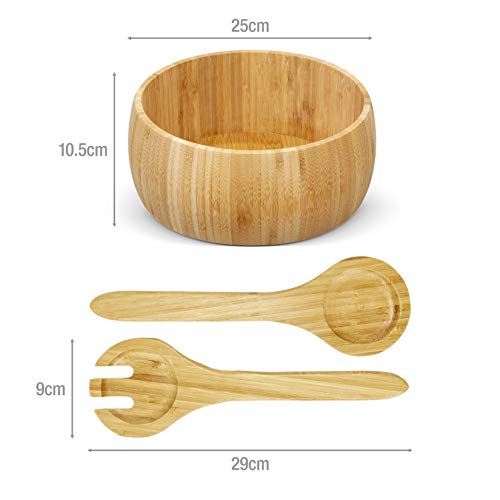 Woodluv - Cuencos para ensalada o fruta de bambú con 2 utensilios para servir ensalada