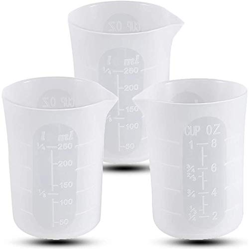 WOVELOT Vasos Medidores de Silicona de 250 Ml para Hacer Resinas Vasos Mezcladores Antiadherentes de Escamas Blandas Herramientas de Peque？A Capacidad 3 Piezas