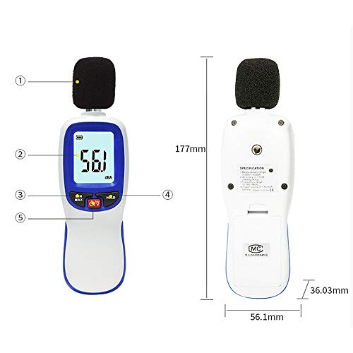 WSMLA Decibelios Medidor Digital de Nivel de Sonido de 30 Metros - 130 dB de Volumen Instrumento de medición acústica Lector de Auto-calibrado MAX Min Hold Datos rápida/Lenta Modo de Pantalla LCD de