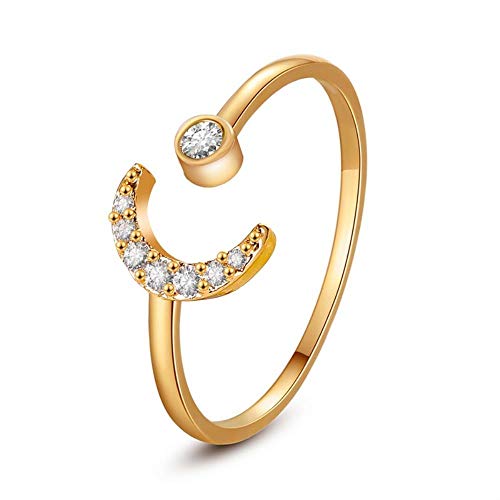 WTBI Temperamento Simple Estrella Luna Anillo Estilo clásico Personalidad Apertura Anillo de Dedo índice Ajustable Femenino, 02KC   Golden Moon # 4999