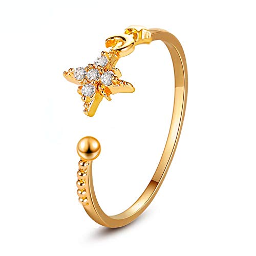 WTBI Temperamento Simple Estrella Luna Anillo Estilo clásico Personalidad Apertura Anillo de Dedo índice Ajustable Femenino, 02KC   Golden Moon # 4999