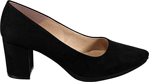 WUAPAS 4703 - Zapato Mujer Salón Stiletto Tacón Ancho 6 cm. (38 EU, Negro)