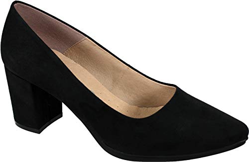 WUAPAS 4703 - Zapato Mujer Salón Stiletto Tacón Ancho 6 cm. (38 EU, Negro)