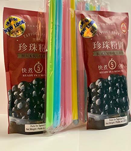 Wufuyuan Tapioca Pearl 250G con pajitas (2 packs + 50 pajitas)