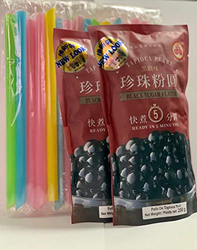 Wufuyuan Tapioca Pearl 250G con pajitas (2 packs + 50 pajitas)