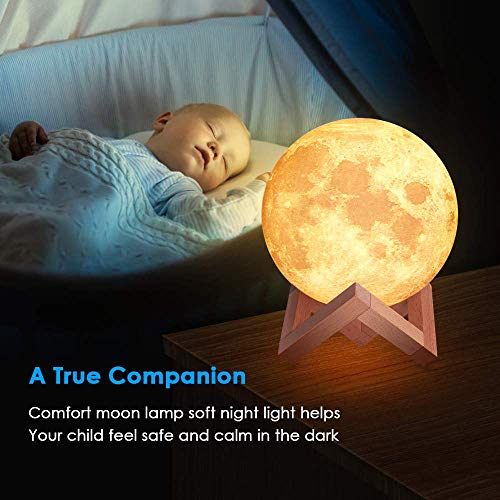 WYCY 3D lampara luna 20CM 2 colores Control táctil luna lampara de buro lampara de lava Con interfaz de carga USB lámpara luna (Luz de luna 2 colores, 20CM)