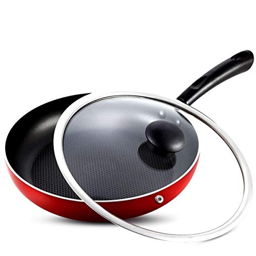 WYYAF Sartén Cacerola 28cm Bistec sin Humo Panqueques Utensilios de Cocina Cocina de inducción Estufa de Gas Día de la Madre (Color: Rojo)