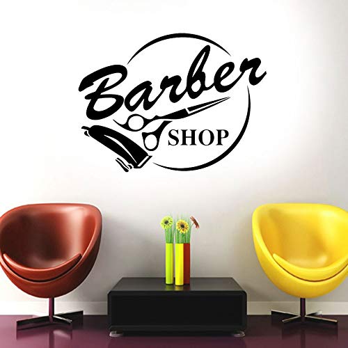 wZUN Barbershop Banner Tijeras Herramienta salón Moda Pared Pegatina Vinilo decoración del hogar habitación calcomanía extraíble 85X63cm