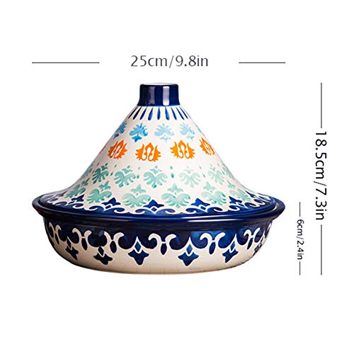 WZYJ Cocción Tagine Olla Tagine Mediana Sin Plomo Hecha A Mano Y Pintada A Mano con Tapa para Cocinar Y Estofado Cacerola Olla De Cocción Lenta,Azul