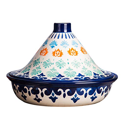 WZYJ Cocción Tagine Olla Tagine Mediana Sin Plomo Hecha A Mano Y Pintada A Mano con Tapa para Cocinar Y Estofado Cacerola Olla De Cocción Lenta,Azul