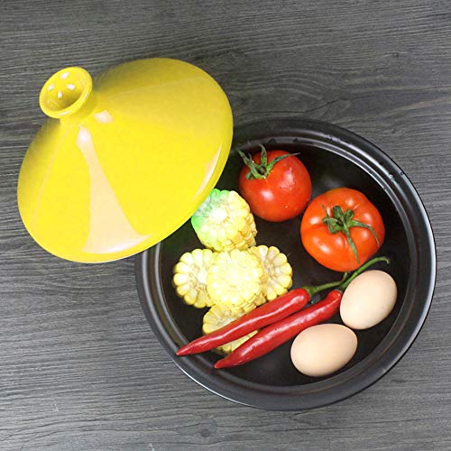 WZYJ Tagine Grande para Cocinar, Olla De Tagine De Cerámica De 23 Cm Cazuela De Estofado Olla De Cocción Lenta Tagine Olla Sin Plomo con Pala Y Bandeja De Madera,Amarillo