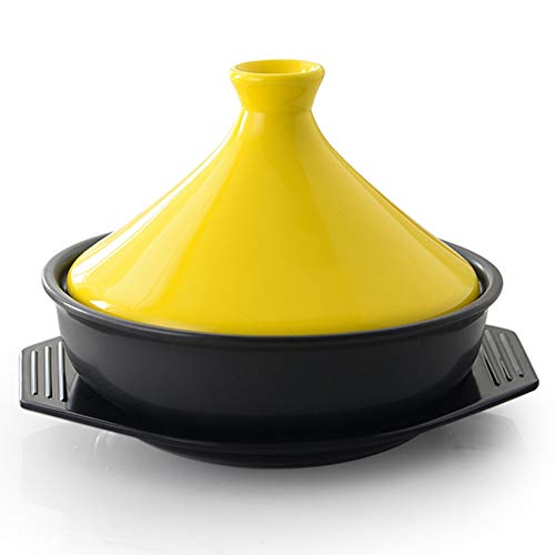 WZYJ Tagine Grande para Cocinar, Olla De Tagine De Cerámica De 23 Cm Cazuela De Estofado Olla De Cocción Lenta Tagine Olla Sin Plomo con Pala Y Bandeja De Madera,Amarillo