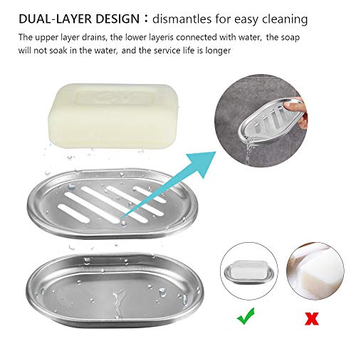 XAVSWRDE 2PCS Jabonera de Acero Inoxidable Ecológico Jabonera Doble Sin Taladro Bandeja de Jabón para Baño, Ducha, Bañera y Fregadero de Cocina (13*9.8*2cm)