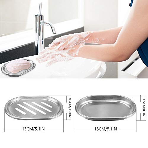 XAVSWRDE 2PCS Jabonera de Acero Inoxidable Ecológico Jabonera Doble Sin Taladro Bandeja de Jabón para Baño, Ducha, Bañera y Fregadero de Cocina (13*9.8*2cm)