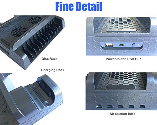 Xbox One Soporte Vertical y Ventilador de Refrigeración, estación de carga, Cargador de Batería Mando, 2x Battery Recargable controller, 12x juegos almacenamiento, USB Hub para Xbox One, One S, One X