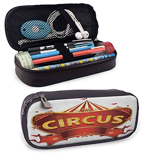 XCNGG Estuche para lápices de gran capacidad para circo, un letrero de circo Estilo barroco Carpa para fiestas Tema de disfrute Vida nocturna Arte retro Estuche para lápices de colores Dorado Blanco R