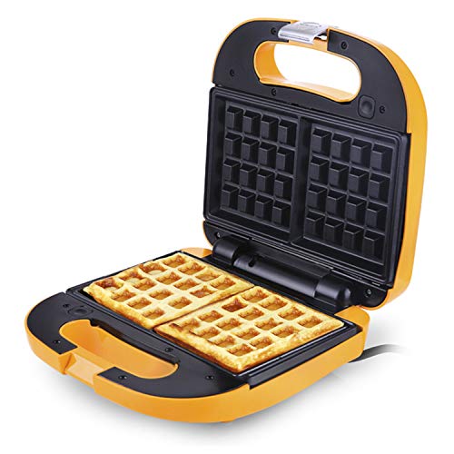 XCXDX Máquina para El Desayuno 3 En 1, Máquina para Hacer Mini Pasteles para Gofres, Máquina Panini, Plato Antiadherente Desmontable, Acero Inoxidable, Amarillo