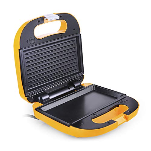 XCXDX Máquina para El Desayuno 3 En 1, Máquina para Hacer Mini Pasteles para Gofres, Máquina Panini, Plato Antiadherente Desmontable, Acero Inoxidable, Amarillo