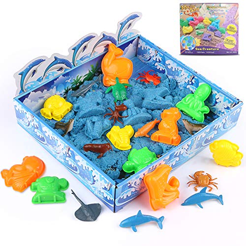 XDDIAS Arena Mágica, 3D cinética Sand Juego 500g, Magic Super Playset con 12 Animales Marinos, No Tóxicos Juguetes de Arena para Niños