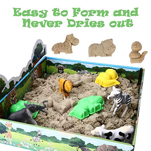 XDDIAS Arena Mágica, 500g Arena Kinética Play Sand - 3D Magic Bandeja Sand con 12 Juguete Animal & 10 Moldes, DIY Juguete de Interior para Niños