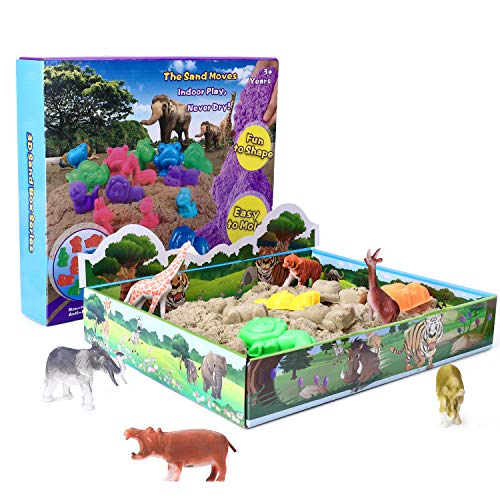 XDDIAS Arena Mágica, 500g Arena Kinética Play Sand - 3D Magic Bandeja Sand con 12 Juguete Animal & 10 Moldes, DIY Juguete de Interior para Niños