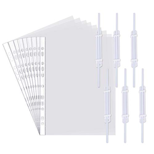 XGzhsa Fundas Plastico A4, Cubierta de archivo transparente A4, 100 bolsillos perforados transparentes y duraderos con 6 clips de encuadernación ideales para archivos de oficina escolar