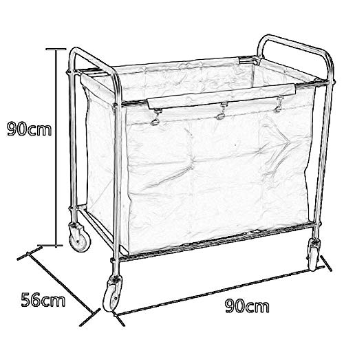 XHF Carros, Carro Clasificador de Ropa, Rollo Rectángulo con Bolsas, Carrito Cesto de Ropa Grande con Ruedas, Marco de Acero Inoxidable,Café