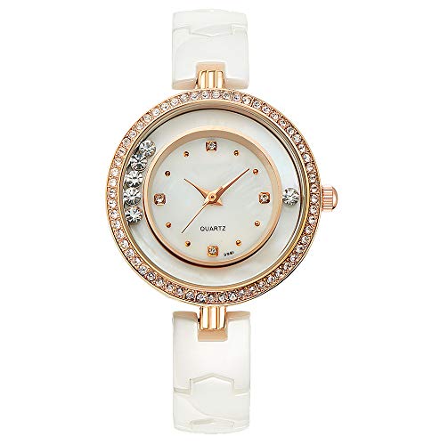 XHNHXY Signora Donne Orologio Da Polso Quarzo Cinturino in Ceramica Cristallo Il Giro Diamante Comporre Moda Braccialetto con Natale Ringraziamento Compleanno Regalo,Oro