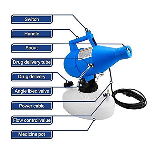 XIAMI 5L ULV Nebulizador de jardín Pulverizador Eléctrico de Césped Electrostático Multiusos para Uso Público en Interiores y Exteriores, Esterilización Antiparasitaria, el Cable Tiene 5 Metros