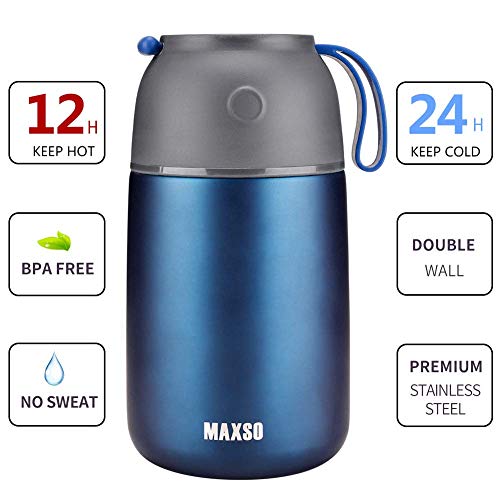 XIAPIA 500ML/700ML 2Piezas Termos para Comida Caliente,Fiambrera Termica Termo Alimentos Bebe Termo de Comida Solida Frías/Calientes para Adulto y Niños Aislamiento al Vacío(Azul)