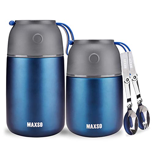 XIAPIA 500ML/700ML 2Piezas Termos para Comida Caliente,Fiambrera Termica Termo Alimentos Bebe Termo de Comida Solida Frías/Calientes para Adulto y Niños Aislamiento al Vacío(Azul)