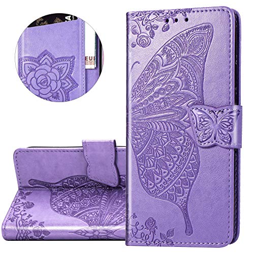 XIFAN Funda para LG K50S, [Patrones de Relieve 3D] Cierre Magnético Snap Flip Proteccion Caso Carcasa Libro de Cuero con Ranuras para Tarjetas y Soporte, Lavanda