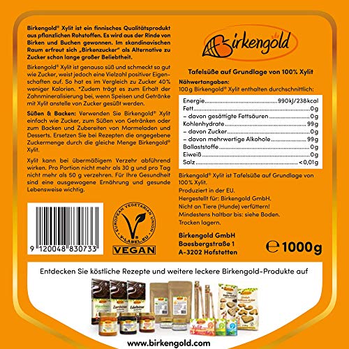 Xilitol 1 kg | Azucar de Abedul de Finlandia | Edulcorante 100% Natural | 1:1 como azúcar | 40% menos calorías que el azúcar