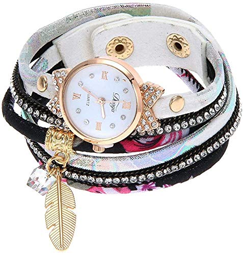 XinYiC - Reloj de pulsera de piel sintética con diseño floral para vestido de fiesta, cóctel (blanco)